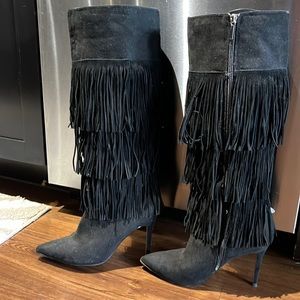Black fringe Boots that go  just below the knees